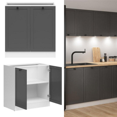 B&Q -  800mm Kitchen Base Unit Cabinet 2 Door 80Cm Cupboard Shaker Dark Grey Storage Junona