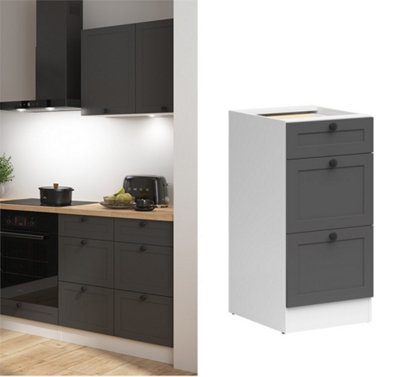 B&Q -  400mm Kitchen Drawer Base Unit Cabinet 40Cm Cupboard Shaker Dark Grey Junona