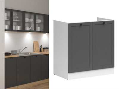 B&Q -  Under Sink Kitchen Cabinet Unit 800mm 80Cm Small Cupboard Shaker Dark Grey Junona