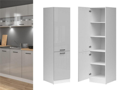B&Q -  Kitchen Larder Unit Left Pantry 500mm Cabinet 50Cm Cupboard Grey Gloss Junona
