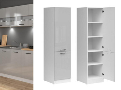 B&Q -  Kitchen Larder Unit Right Pantry 500mm Cabinet 50Cm Cupboard Grey Gloss Junona