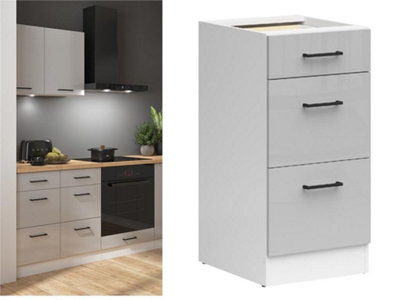 B&Q -  400mm Kitchen Drawer Base Unit Cabinet 40Cm Cupboard Light Grey Gloss Junona