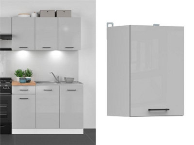 B&Q -  Kitchen Wall Unit Cabinet 400mm Cupboard Light Grey Gloss L R 40Cm Door Junona