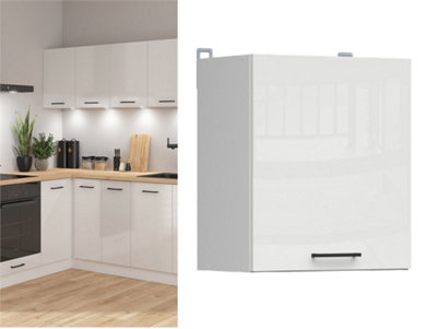 B&Q -  Kitchen Wall Cabinet 500mm Unit Modern Complete Cupboard 50Cm 1 Door White Chalk Gloss Slab FrontJunona