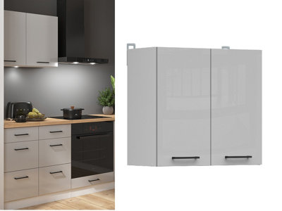 B&Q -  Kitchen Wall Unit Cabinet 600mm 2 Door Cupboard Light Grey Gloss Modern Storage Junona