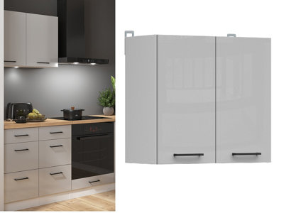 B&Q -  Kitchen Wall Unit 800mm Cabinet 80Cm Door Cupboard Light Grey Gloss Storage Junona