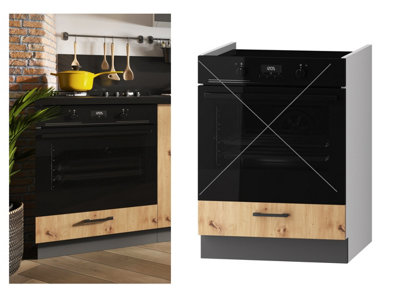 B&Q -  Kitchen Oven Housing Unit 600mm Cabinet Cupboard For Single Oven Grey Oak 60Cm Storage Door Clara