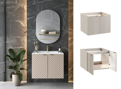 Impact Furniture Bathroom Vanity Unit 600mm Wall Hung Cabinet Floating Fluted Beige Cashmere Doors Cara from B&Q