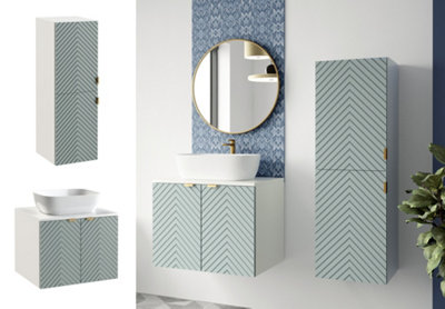 Impact Furniture Bathroom Wall Units Furniture Set Green 60Cm Vanity Countertop Sink Tallboy Cara