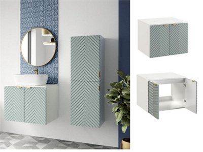 Impact Furniture Wall Hung Vanity Unit 600mm Bathroom Cabinet With White Countertop Worktop Green Fluted Cara from B&Q