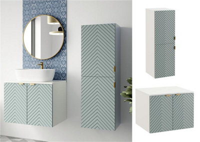 Impact Furniture Bathroom Furniture Set Wall Hung Cabinets 600mm Vanity Unit With Countertop Tallboy Fluted Green Cara from B&Q