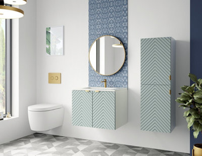 Impact Furniture Bathroom Furniture Set Wall Hung Cabinets 600mm Vanity Unit With Basin Tallboy Fluted Green Cara from B&Q