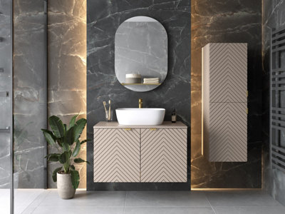 Impact Furniture Bathroom Furniture Set Wall Hung Cabinets Vanity Unit With Basin 800mm Countertop Tallboy Fluted Beige Cashmere Cara from B&Q