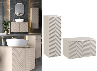 Impact Furniture Bathroom Cabinets Furniture Set 800mm Vanity Unit With Worktop And Tallboy Beige Cashmere Fluted Cara from B&Q