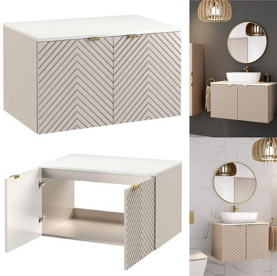 Impact Furniture Wall Hung Vanity Unit With 800mm Countertop Worktop Bathroom Cabinet Fluted Ribbed Beige Cashmere Cara from B&Q