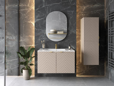 Impact Furniture Bathroom Furniture Wall Hung Cabinets Set Beige 800mm Vanity Sink Unit With Basin And Tallboy Ribbed Fluted Beige Cashmere Cara from B&Q