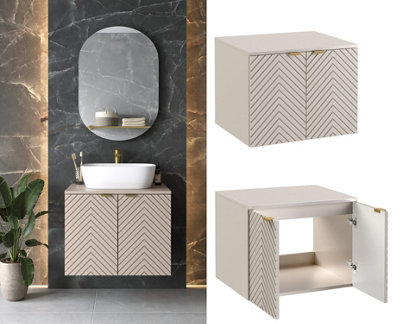 Impact Furniture Wall Hung Vanity Unit 600mm Countertop Bathroom Cabinet Fluted Beige Cashmere Cara from B&Q