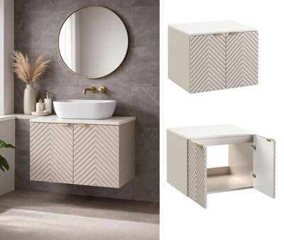 Impact Furniture Beige Vanity Unit With Worktop 600mm White Countertop Wall Hung Bathroom Cabinet Fluted Cashmere Cara from B&Q