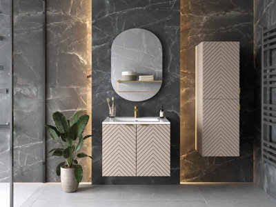 Impact Furniture Bathroom Furniture Set Beige 600mm Vanity Sink Unit With Basin And Tallboy Wall Hung Cabinet Fluted Cashmere Cara from B&Q