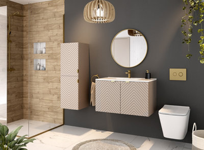 Impact Furniture Wall Hung Bathroom Cabinets Furniture Set Beige 800mm Vanity Sink Unit With Basin And Tallboy Fluted Cara from B&Q