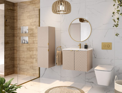 Impact Furniture Bathroom Furniture Set Wall Hung Cabinets Beige 600mm Vanity Sink Unit With Basin Tallboy Fluted Cara from B&Q