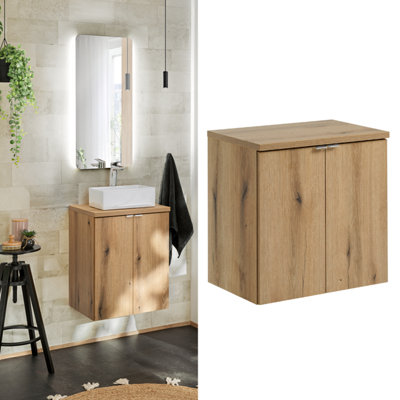 B&Q -  Bathroom Vanity Unit Countertop Cabinet Wall Hung 600mm Worktop Oak Storage Sink Unit Nova