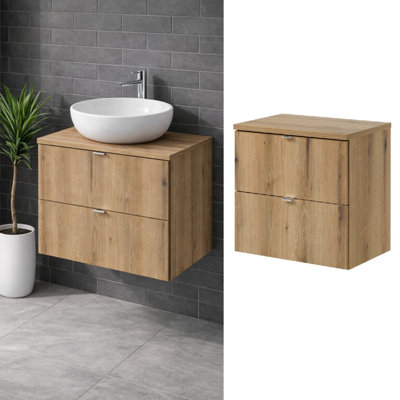B&Q -  Bathroom Vanity Unit Countertop Top Oak Sink Cabinet Without Basin Wall Hung Drawers 600mm Worktop Slim Narrow Storage Nova