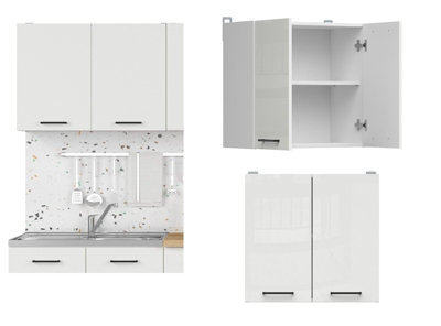 B&Q -  Kitchen Wall Cabinet 800mm Unit Cupboard 2 Door 80Cm Chalk White Gloss Storage Junona Modern Budget Furniture