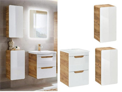 Impact Furniture Bathroom Cabinets Wall Vanity Drawer Sink Storage 3 Units White Gloss Oak Aruba