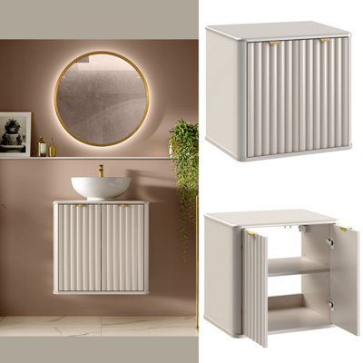 B&Q -  Fluted Vanity Unit 600mm Countertop Bathroom Cabinet With Worktop Beige Cashmere Oren