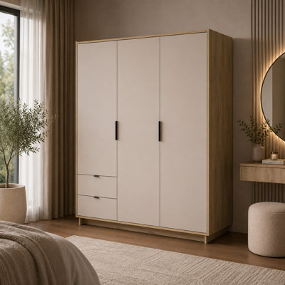 Impact Furniture Triple Storage Wardrobe With Doors 2 Drawers Bedroom Cashmere Oak Effect Dalva Size 3