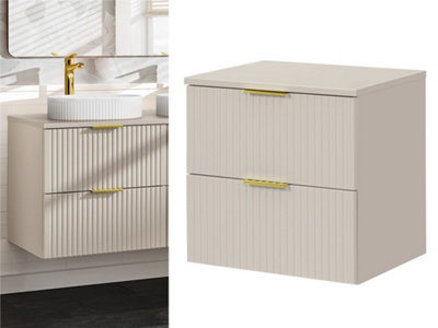 B&Q -  Bathroom Vanity Unit 600mm Countertop Ribbed Textured Beige Modern Wall Hung Cabinet Adel