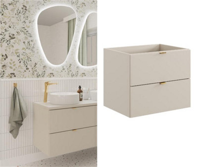 B&Q -  Bathroom Vanity Unit 600mm Beige Wall Cabinet Floating 2 Drawer Cashmere Storage Dalia