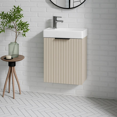 Impact Furniture Bathroom Vanity Unit 400mm Beige Wall Sink Cabinet Cloakroom Basin Slimline Fluted Cashmere Modern Small Unit With Sink Adel from B&Q