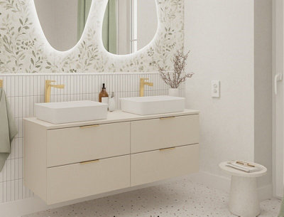 B&Q -  Double Vanity Unit 1200mm Beige Bathroom Sink Cabinet Countertop Floating 4 Drawer Wall Storage Cashmere Worktop Dalia