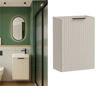 Impact Furniture Cloakroom Vanity Unit Small Sink Wall Cabinet En Suite Slimline Compact Fluted Cashmere Beige 40Cm 400mm Adel from B&Q