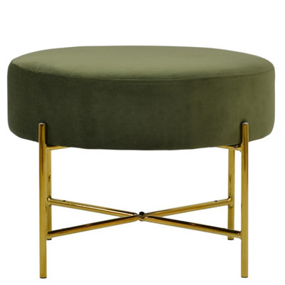 Lakeland Furniture Avon Olive Green Velvet Gold Leg Foot Stool from B&Q