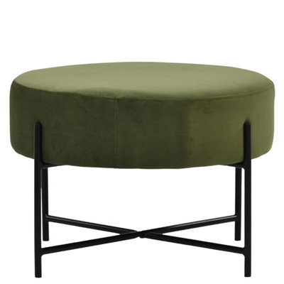 Lakeland Furniture Avon Olive Green Velvet Black Leg Foot Stool from B&Q