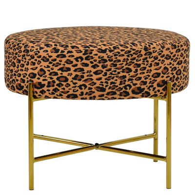 Lakeland Furniture Avon Leopard Fabric Gold Leg Foot Stool from B&Q