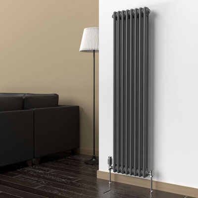 Lux Heat Anthracite Grey Vertical 2 Column Traditional Radiator 1500mm (H) X 380mm (W) from B&Q