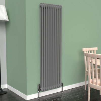 Lux Heat Anthracite Grey Vertical 2 Column Traditional Radiator 1500mm (H) X 470mm (W) from B&Q