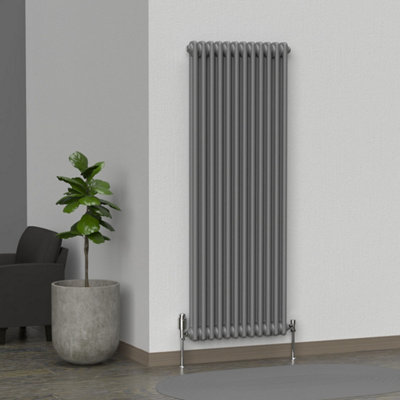 Lux Heat Anthracite Grey Vertical 2 Column Traditional Radiator 1500mm (H) X 560mm (W) from B&Q