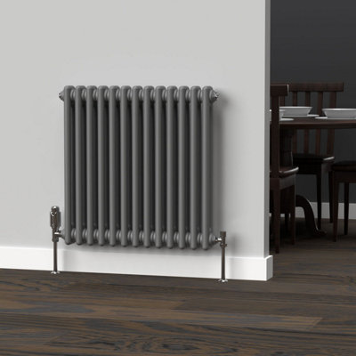 B&Q -  Anthracite Grey Horizontal 2 Column Traditional Radiator 600mm (H) X 605mm (W)