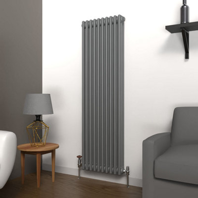 Lux Heat Anthracite Grey Vertical 3 Column Traditional Radiator 1500mm (H) X 470mm (W) from B&Q
