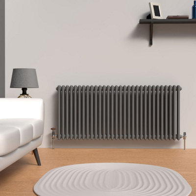 B&Q -  Anthracite Grey Horizontal 3 Column Traditional Radiator 600mm (H) X 1370mm (W)