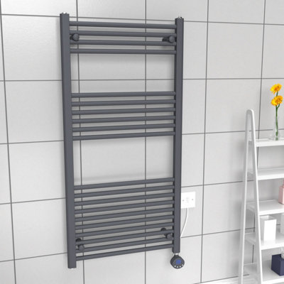 Lux Heat Electric Anthracite Grey Ladder Towel Radiator 1200mm (H) X 600mm (W) from B&Q