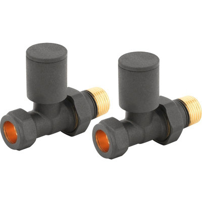 Lux Heat Straight Anthracite Grey Manual Round Radiator Valve Set from B&Q