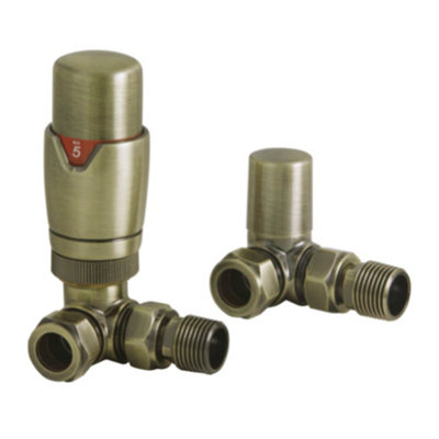 Lux Heat Corner Brushed Brass Thermostatic Radiator Valve (Trv) Set from B&Q