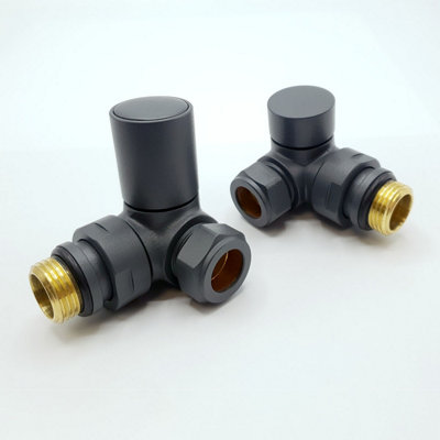 Lux Heat Corner Anthracite Grey Manual Round Radiator Valve Set from B&Q