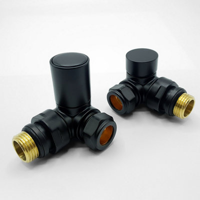 Lux Heat Black Corner Manual Round Radiator Valve Set
